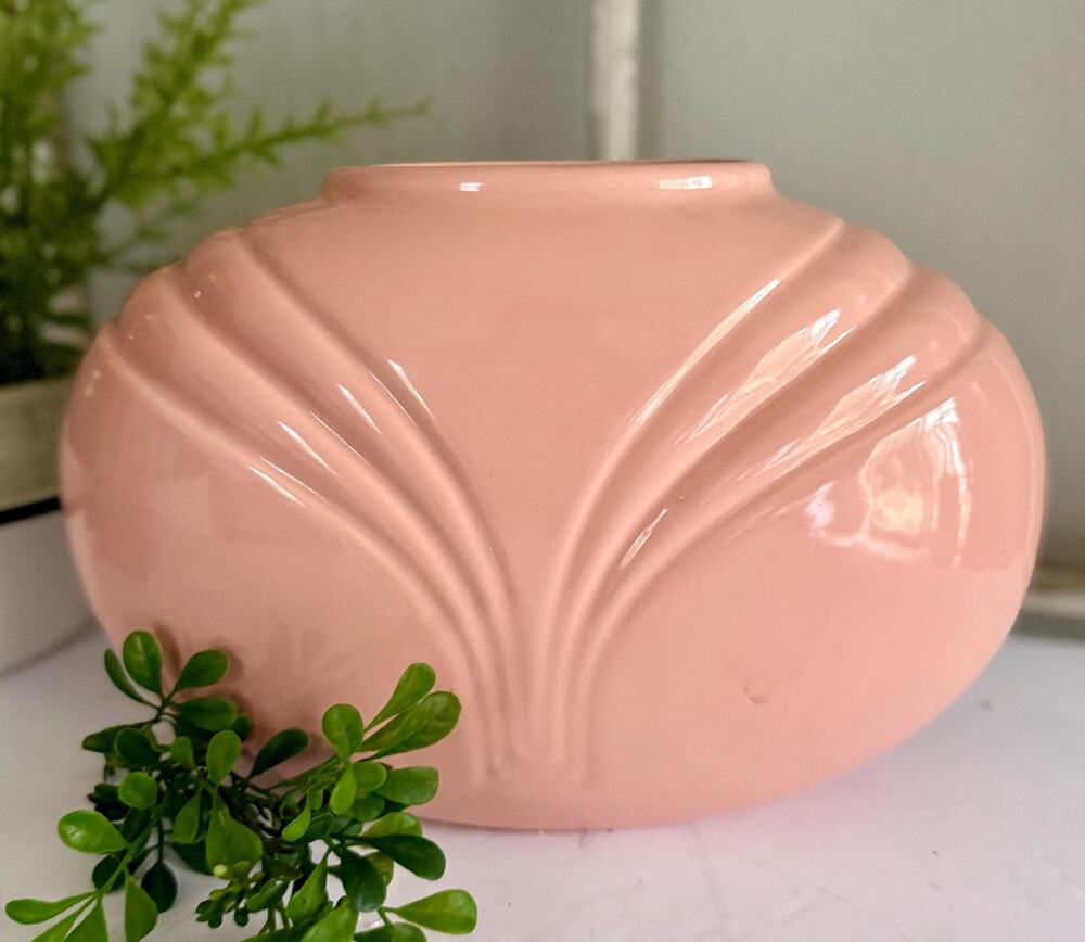 Haeger Pottery Vase #4364 | 1980s Mauve Pink Art Deco Revival Vase